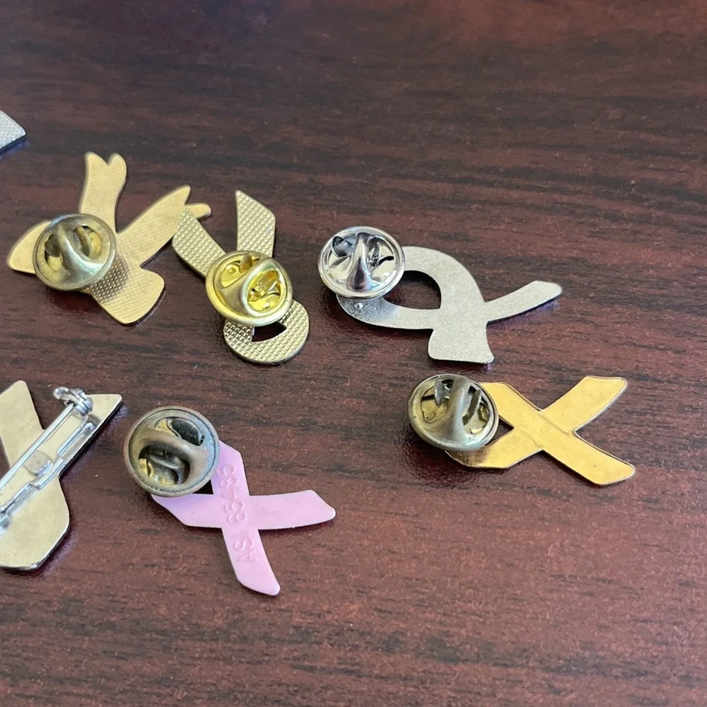 Lot Of 10 Breast Cancer Awareness Ribbons Lapel Hat Pins‎ B1